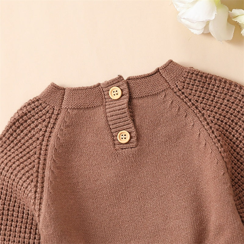 Pudcoco Infant Baby Girl Knit Jumpsuit Flower Embroidery Long Sleeve Drawstring Waist Romper.