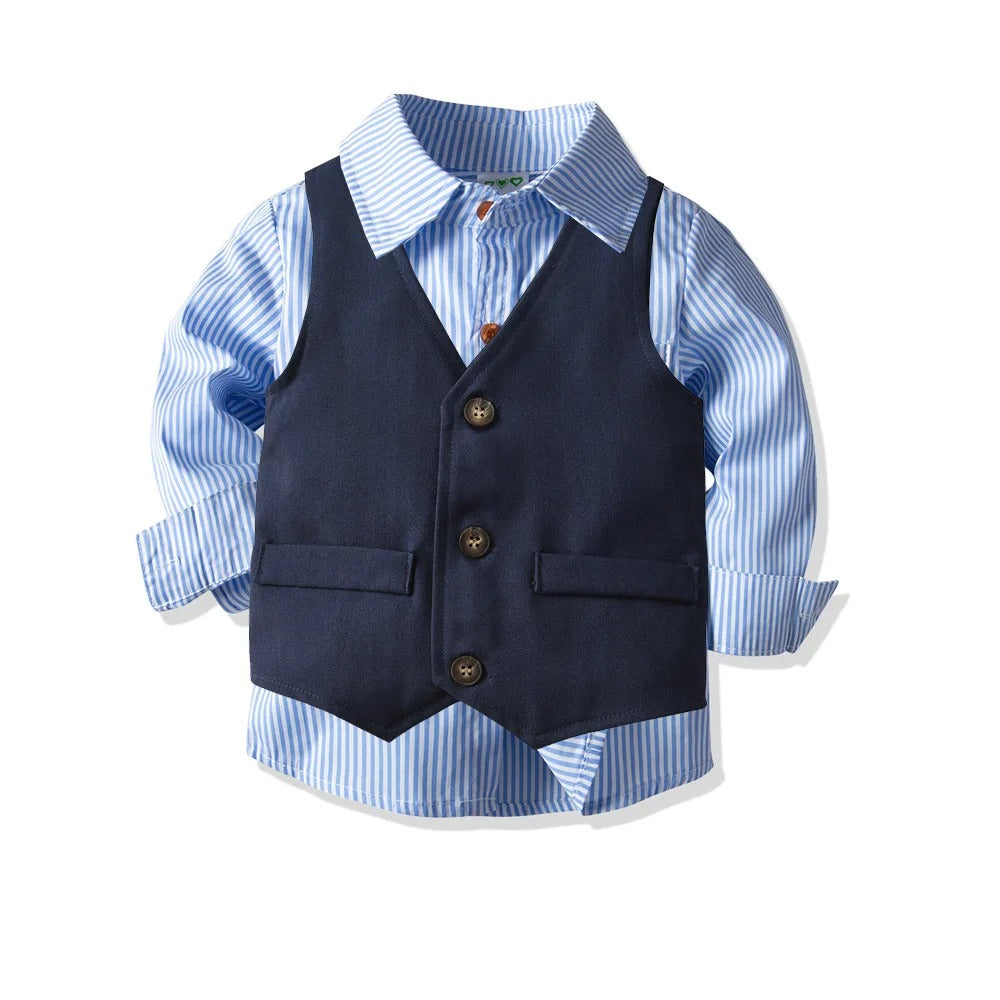 Boys Wedding Suits Striped Vest + White Shirt + Pants