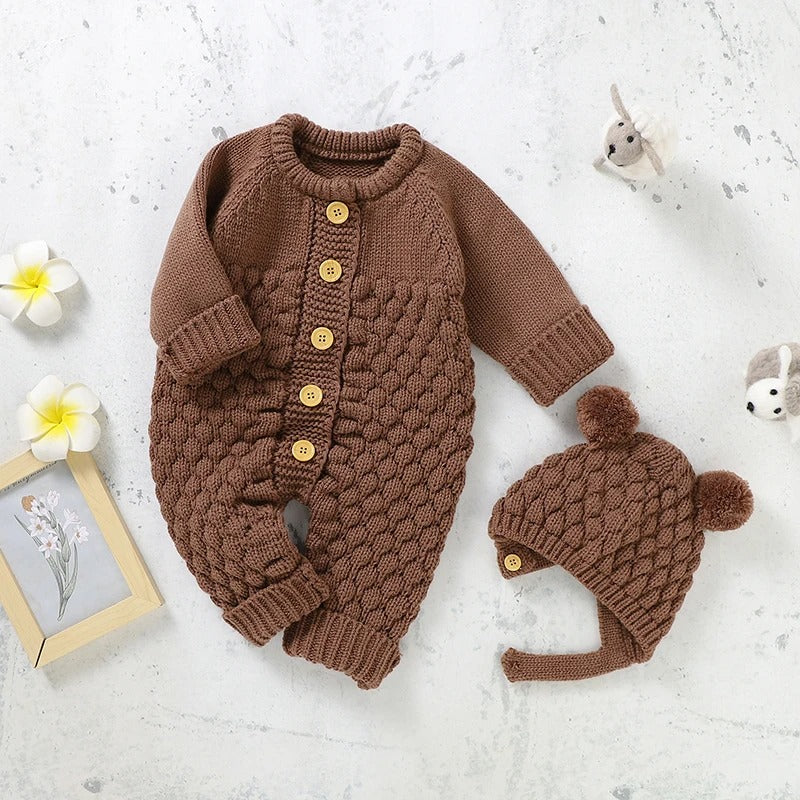 Set Knitted Infant Long Sleeve Jumpsuit +Boots +Mitten Solid +Hat Toddler Clothing 4PC