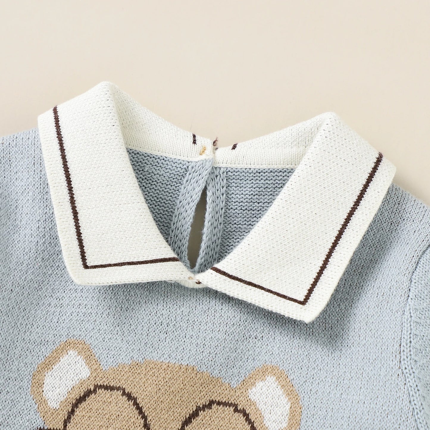 Set Cotton Knit Toddler Long Sleeve Turn-down Jumpsuit + Bed Quilt cute Bear.