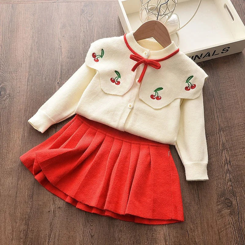 Long Sleeve Knitted Embroidery Sweater + Skirt