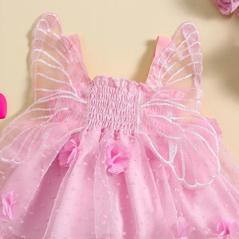Toddler Baby Girls Romper Dress Flower Butterfly Tulle Skirt Hem Bodysuit Princess.