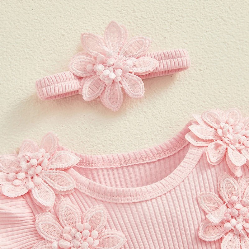 Baby Tulle Dress Romper Flowers Bodysuit Spring Summer Festival Clothes with Headband