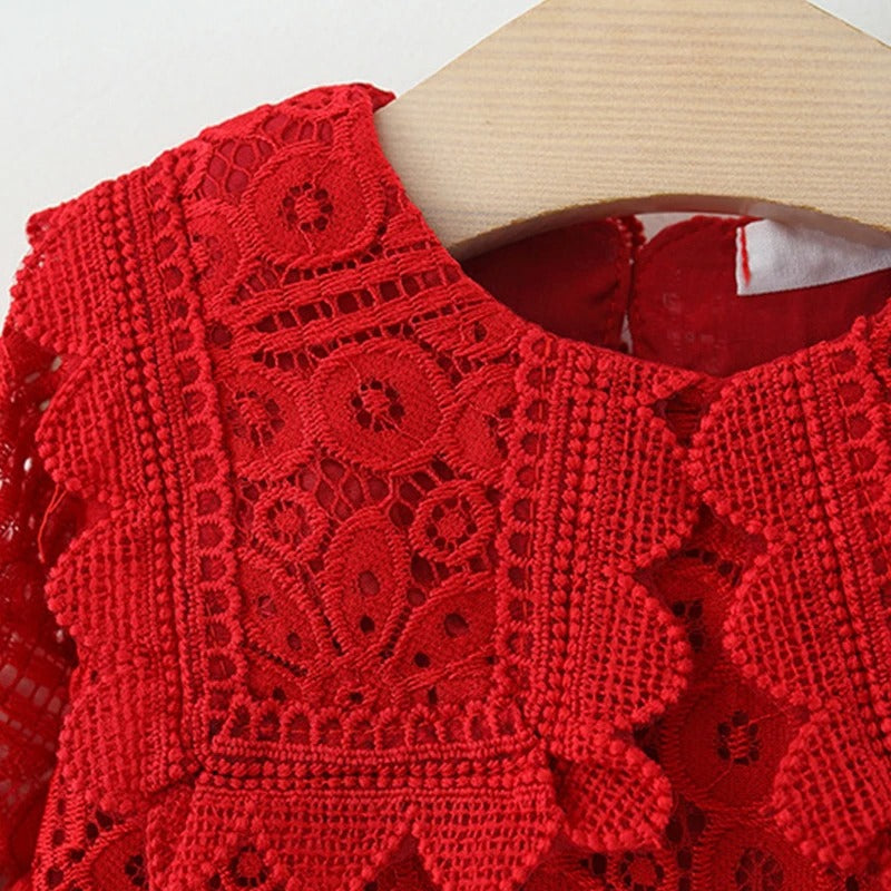 Doll Collar Long Sleeve Lace Baby Dress.