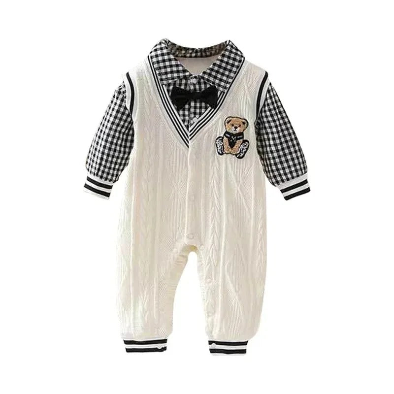 One-Piece Baby Romper Knitted Cartoon Bear Baby Boys