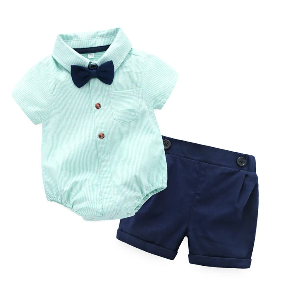 Summer Fashion Newborn Boys Formal Clothing Set Cotton Romper Top+ Shorts