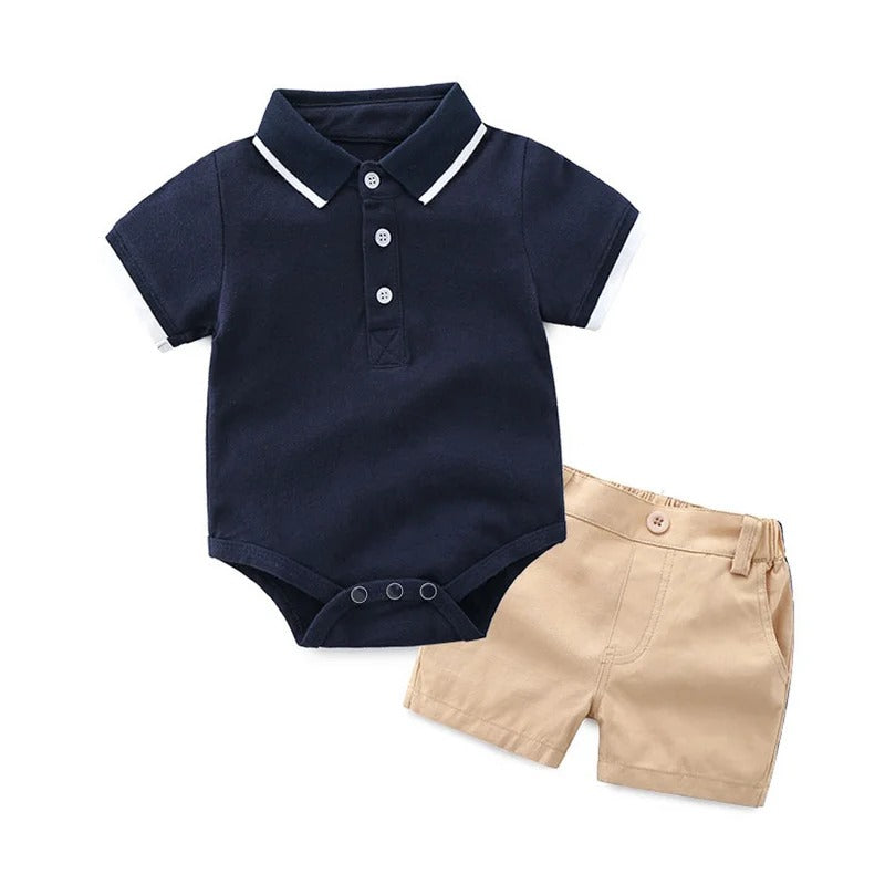 Summer Fashion Newborn Boys Formal Clothing Set Cotton Romper Top+ Shorts