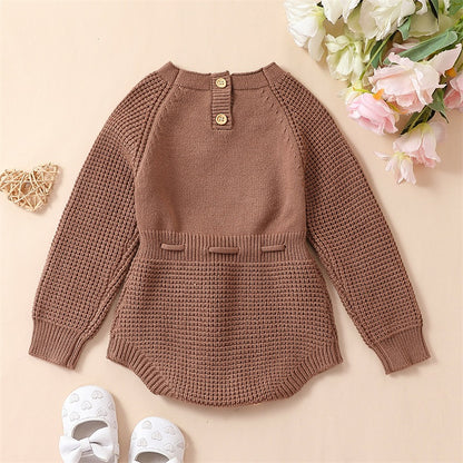 Pudcoco Infant Baby Girl Knit Jumpsuit Flower Embroidery Long Sleeve Drawstring Waist Romper.