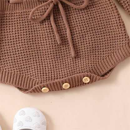 Pudcoco Infant Baby Girl Knit Jumpsuit Flower Embroidery Long Sleeve Drawstring Waist Romper.