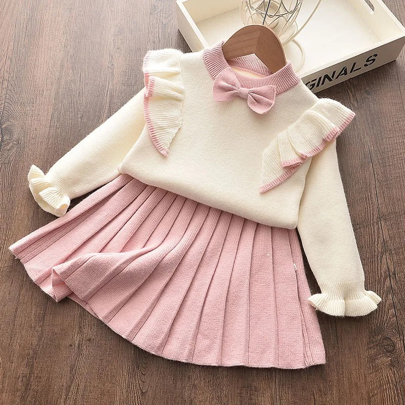Long Sleeve Knitted Embroidery Sweater + Skirt