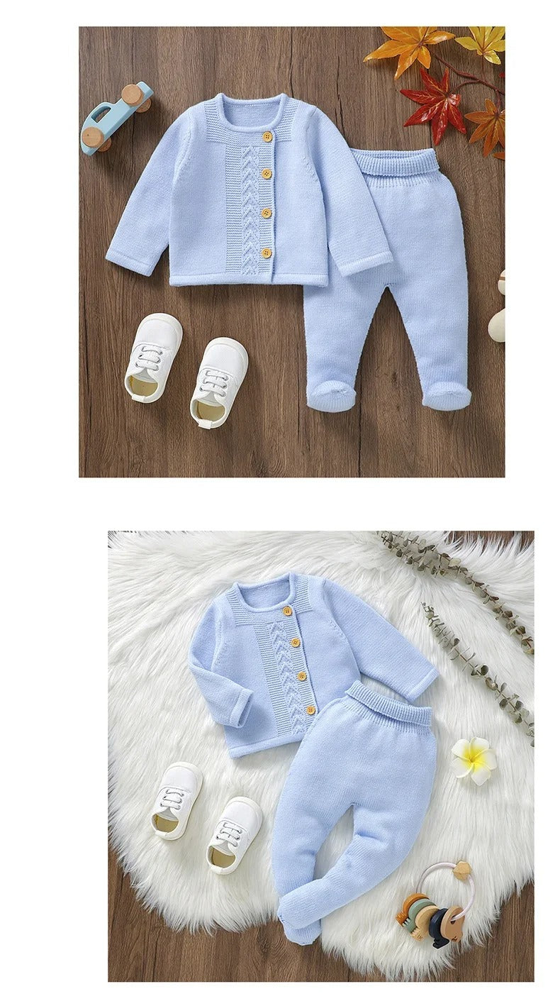 Baby Clothes Set Knit, warm Infant Sweater, Trousers, Leggings, Autumn.