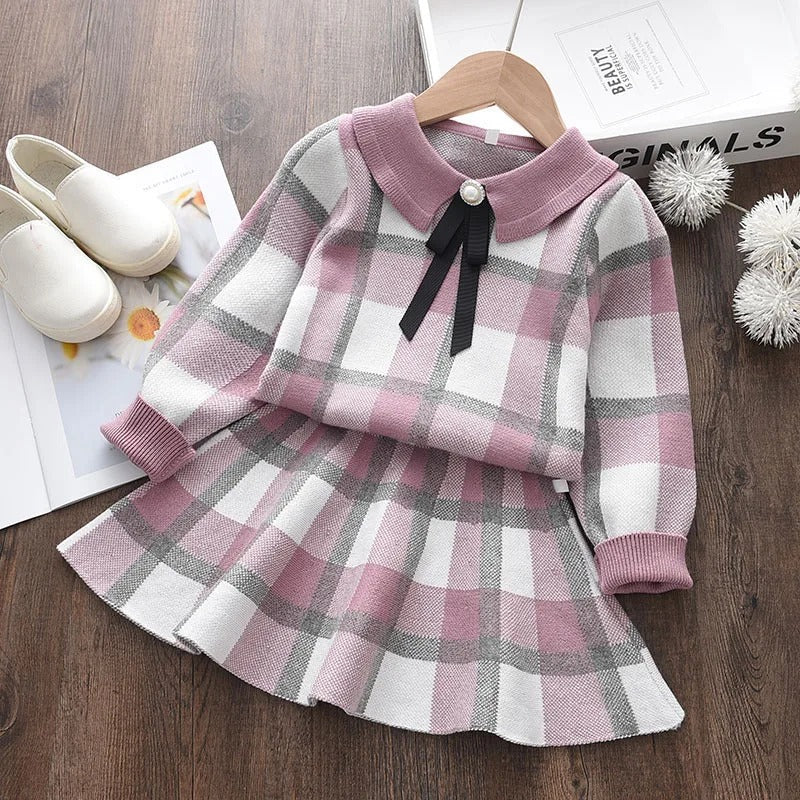 Long Sleeve Knitted Embroidery Sweater + Skirt