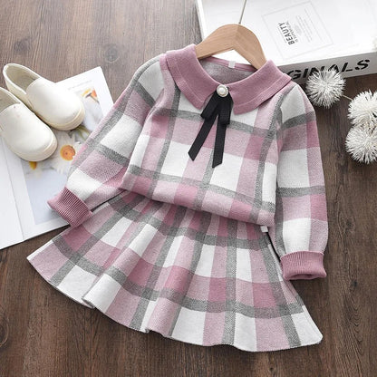Long Sleeve Knitted Embroidery Sweater + Skirt