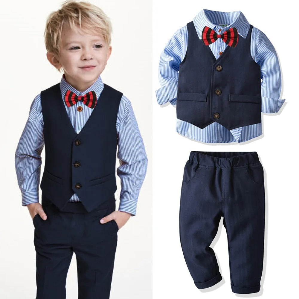 Boys Wedding Suits Striped Vest + White Shirt + Pants