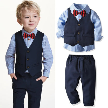 Boys Wedding Suits Striped Vest + White Shirt + Pants