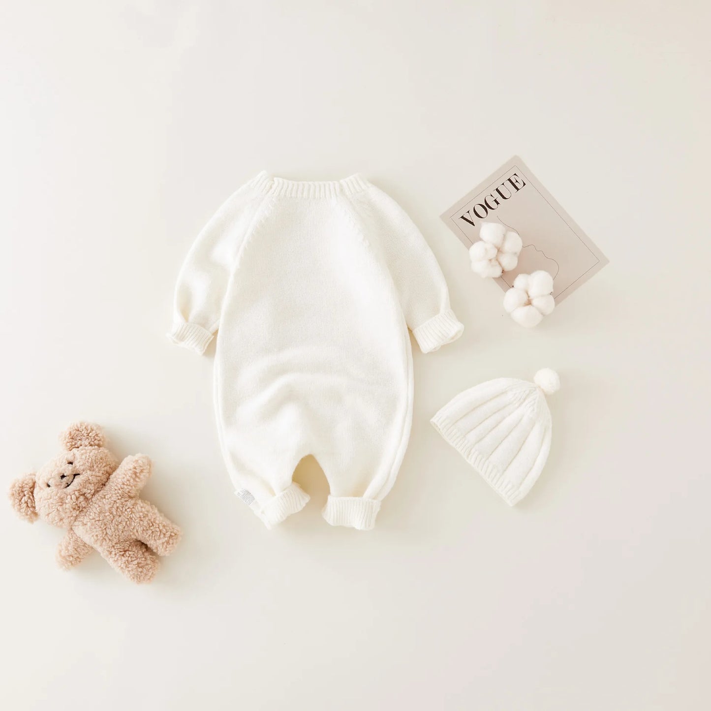 Full Sleeve Knitted Newborn Infant Boys Girls Jumpsuits Hats Outfits Sets