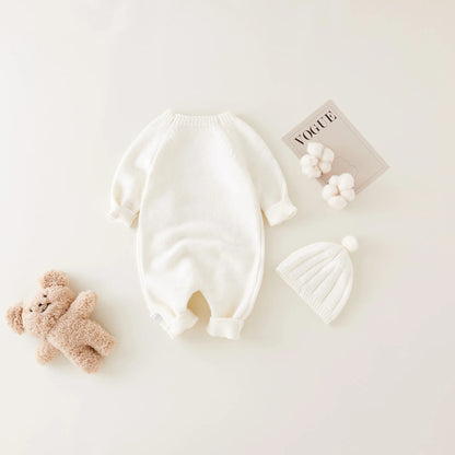 Full Sleeve Knitted Newborn Infant Boys Girls Jumpsuits Hats Outfits Sets