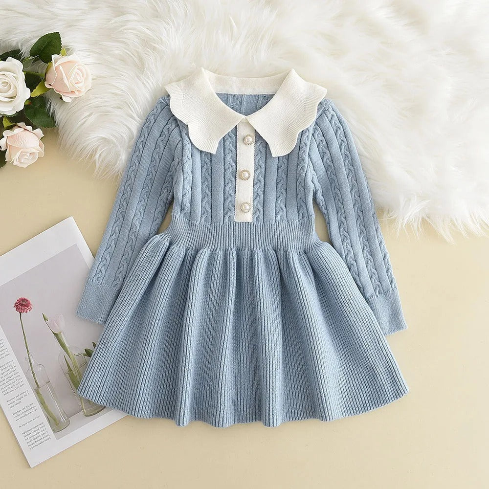 Knitting Wool Long Sleeve Dress Girls