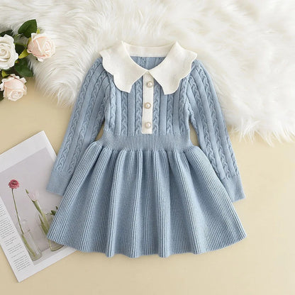 Knitting Wool Long Sleeve Dress Girls