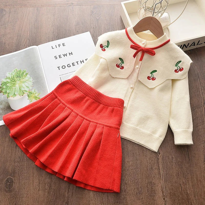 Long Sleeve Knitted Embroidery Sweater + Skirt