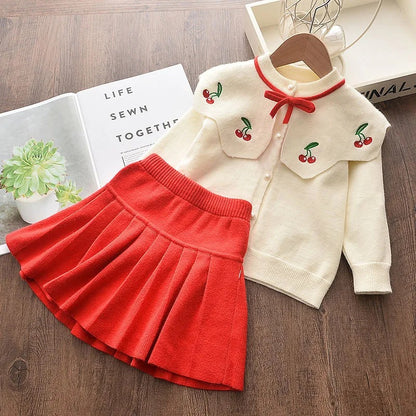 Long Sleeve Knitted Embroidery Sweater + Skirt