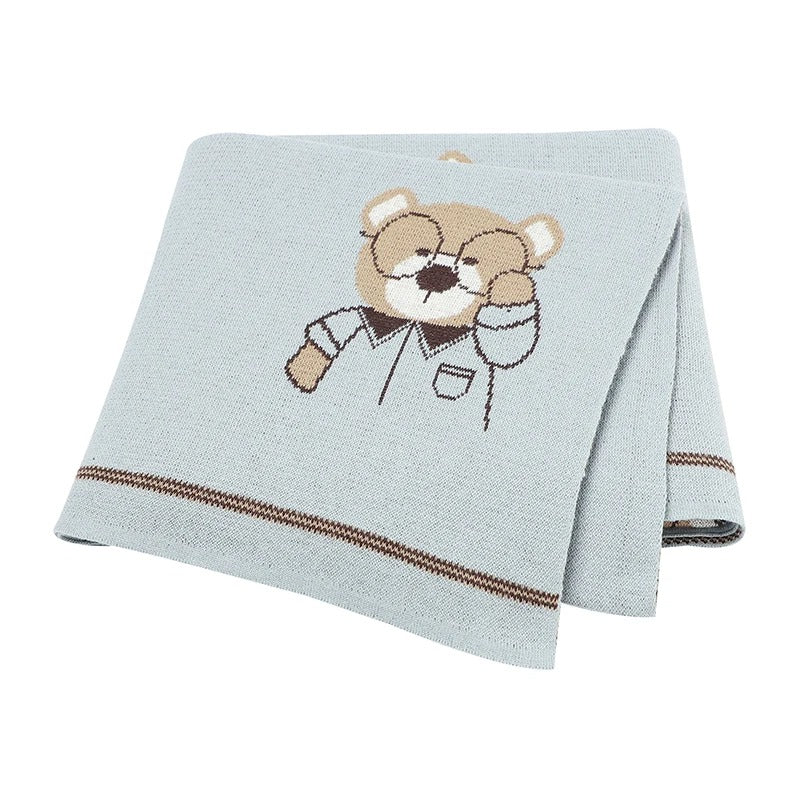 Set Cotton Knit Toddler Long Sleeve Turn-down Jumpsuit + Bed Quilt cute Bear.