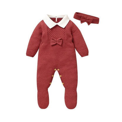 Newborn Baby Rompers Set Wrap Feet Warm Infant with hair bow.