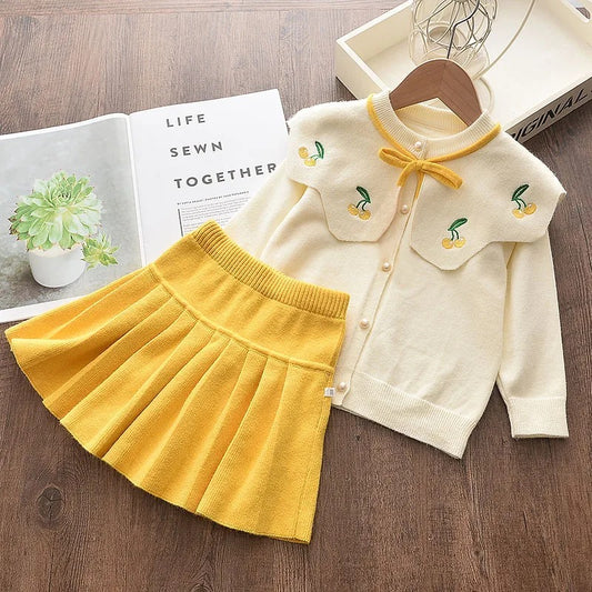 Long Sleeve Knitted Embroidery Sweater + Skirt