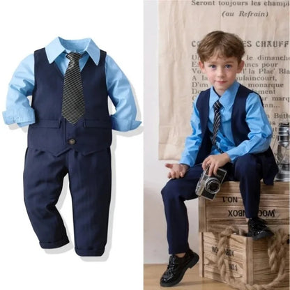 Boys Wedding Suits Striped Vest + White Shirt + Pants