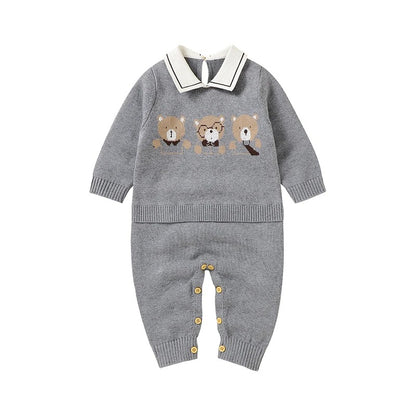 Set Cotton Knit Toddler Long Sleeve Turn-down Jumpsuit + Bed Quilt cute Bear.