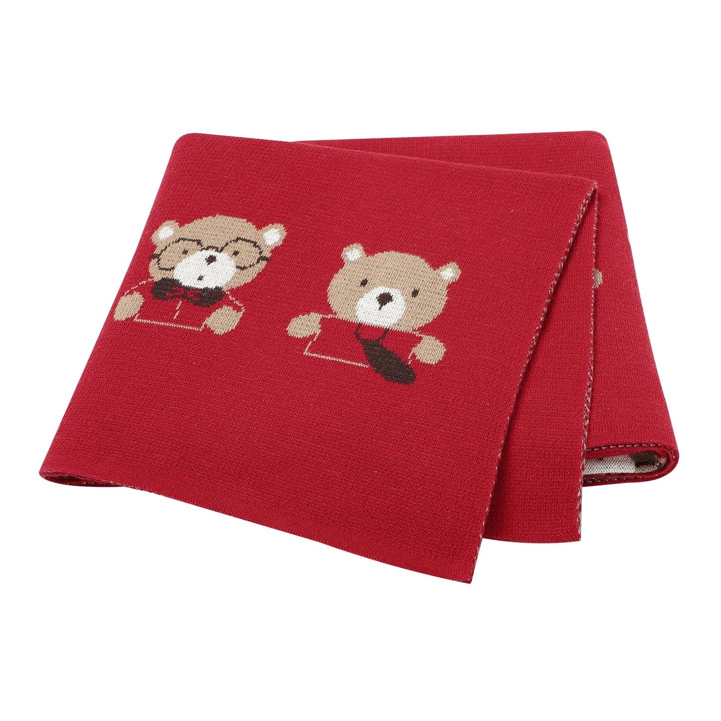 Set Cotton Knit Toddler Long Sleeve Turn-down Jumpsuit + Bed Quilt cute Bear.