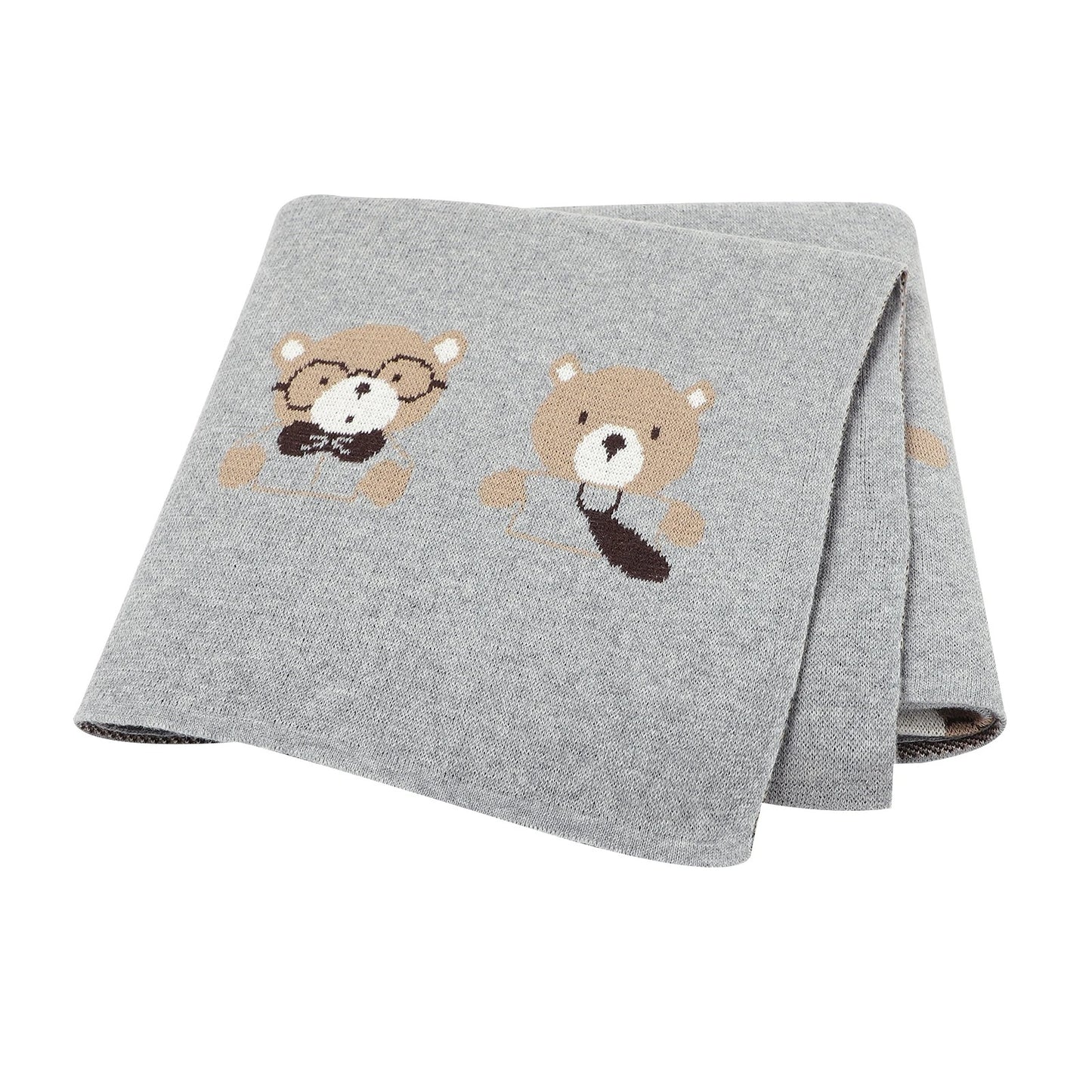 Set Cotton Knit Toddler Long Sleeve Turn-down Jumpsuit + Bed Quilt cute Bear.