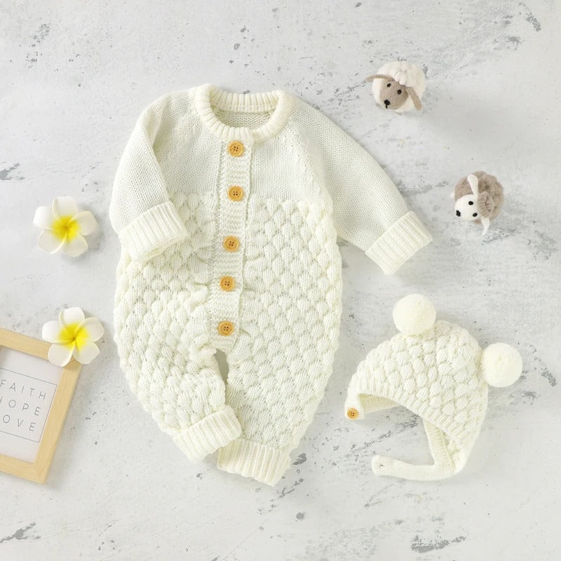 Set Knitted Infant Long Sleeve Jumpsuit +Boots +Mitten Solid +Hat Toddler Clothing  4PC