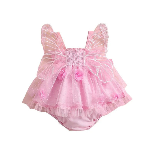 Toddler Baby Girls Romper Dress Flower Butterfly Tulle Skirt Hem Bodysuit Princess.