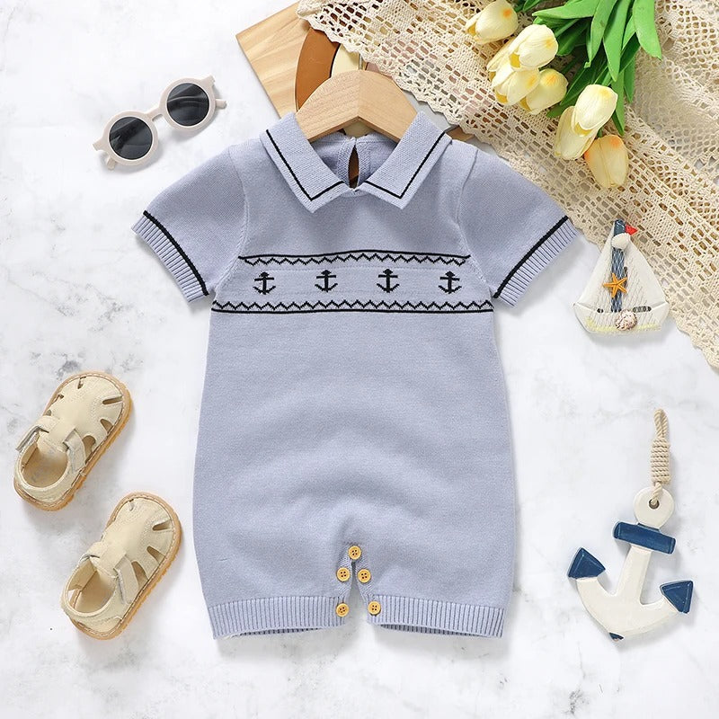 Cotton Knit Infant Jumpsuit Fashion Turn-down Collar.