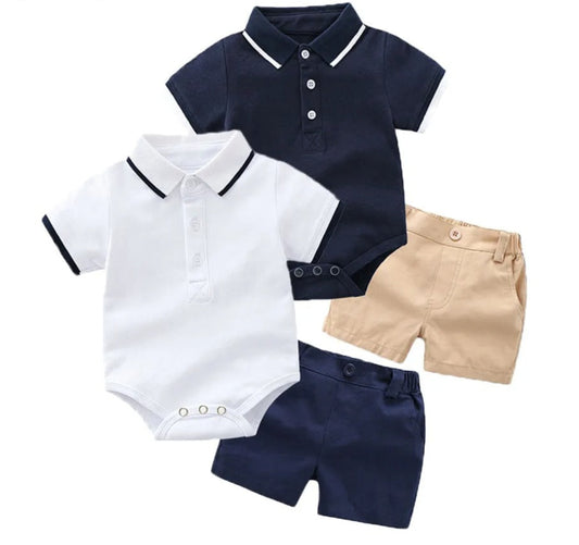 Summer Fashion Newborn Boys Formal Clothing Set Cotton Romper Top+ Shorts