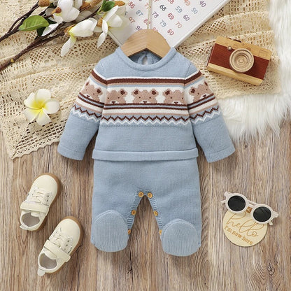 Cute Bears Newborn Boys Girls Jumpsuit Long Sleeve Foot Wrap.