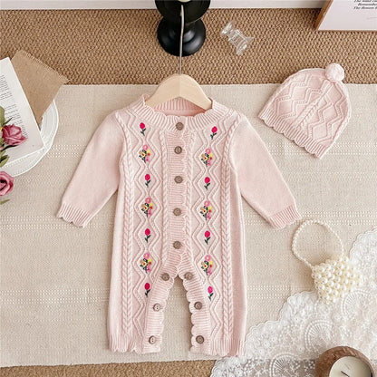 Long Sleeve Onesie with Hat Spring Autumn Clothes for Crawling And Outdoor Activities