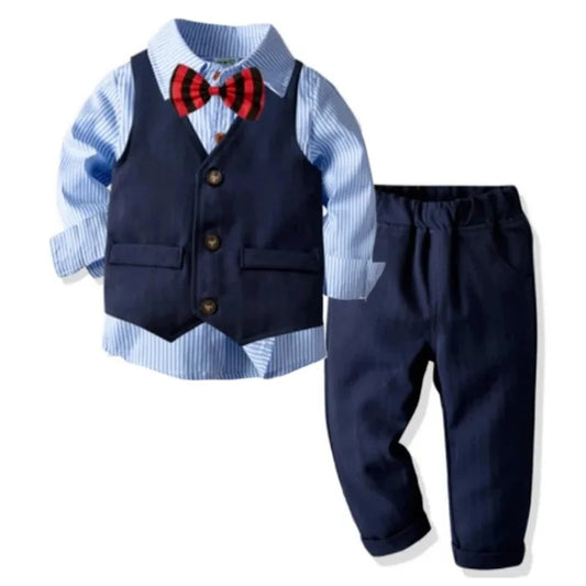 Boys Wedding Suits Striped Vest + White Shirt + Pants