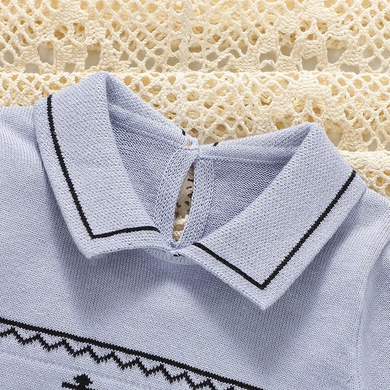 Cotton Knit Infant Jumpsuit Fashion Turn-down Collar.