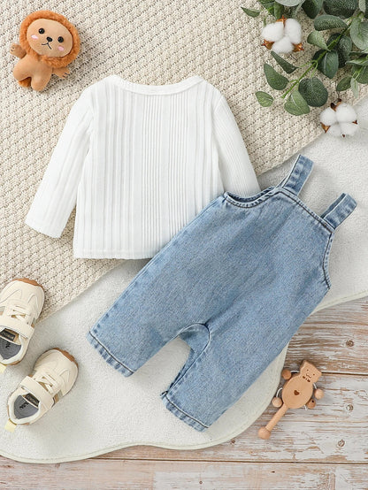 Long Sleeve Top & Rompers Jumper With Letter
