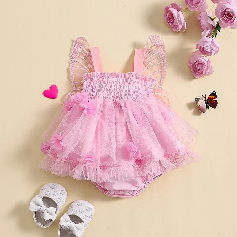Toddler Baby Girls Romper Dress Flower Butterfly Tulle Skirt Hem Bodysuit Princess.