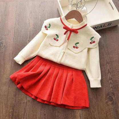 Long Sleeve Knitted Embroidery Sweater + Skirt