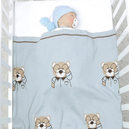 Set Cotton Knit Toddler Long Sleeve Turn-down Jumpsuit + Bed Quilt cute Bear.