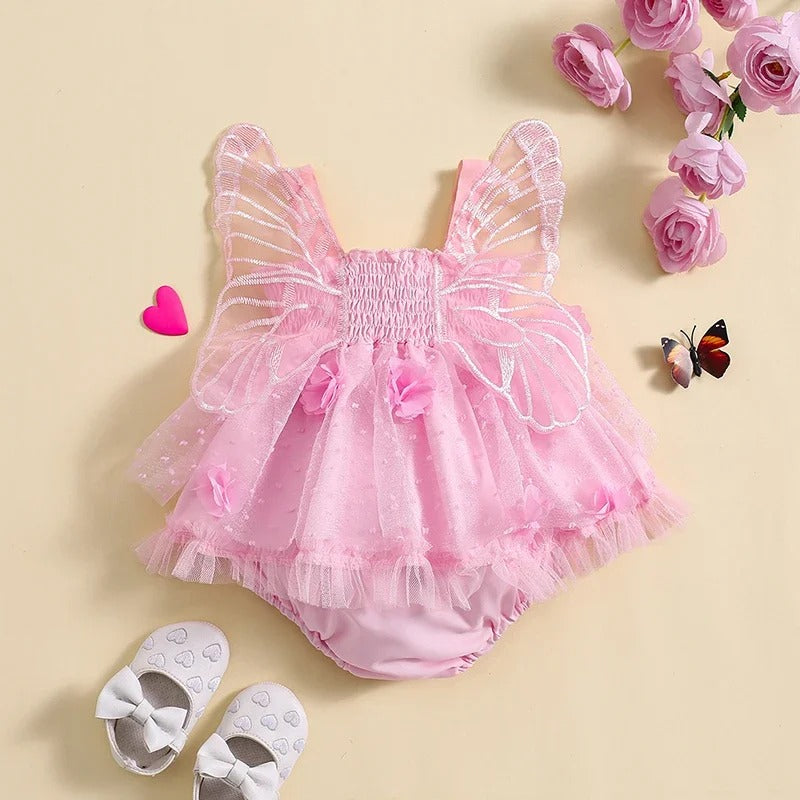 Toddler Baby Girls Romper Dress Flower Butterfly Tulle Skirt Hem Bodysuit Princess.