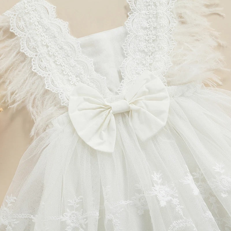 Baby Feathers Fly Sleeve Backless White Dress Summer Dress