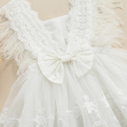Baby Feathers Fly Sleeve Backless White Dress Summer Dress