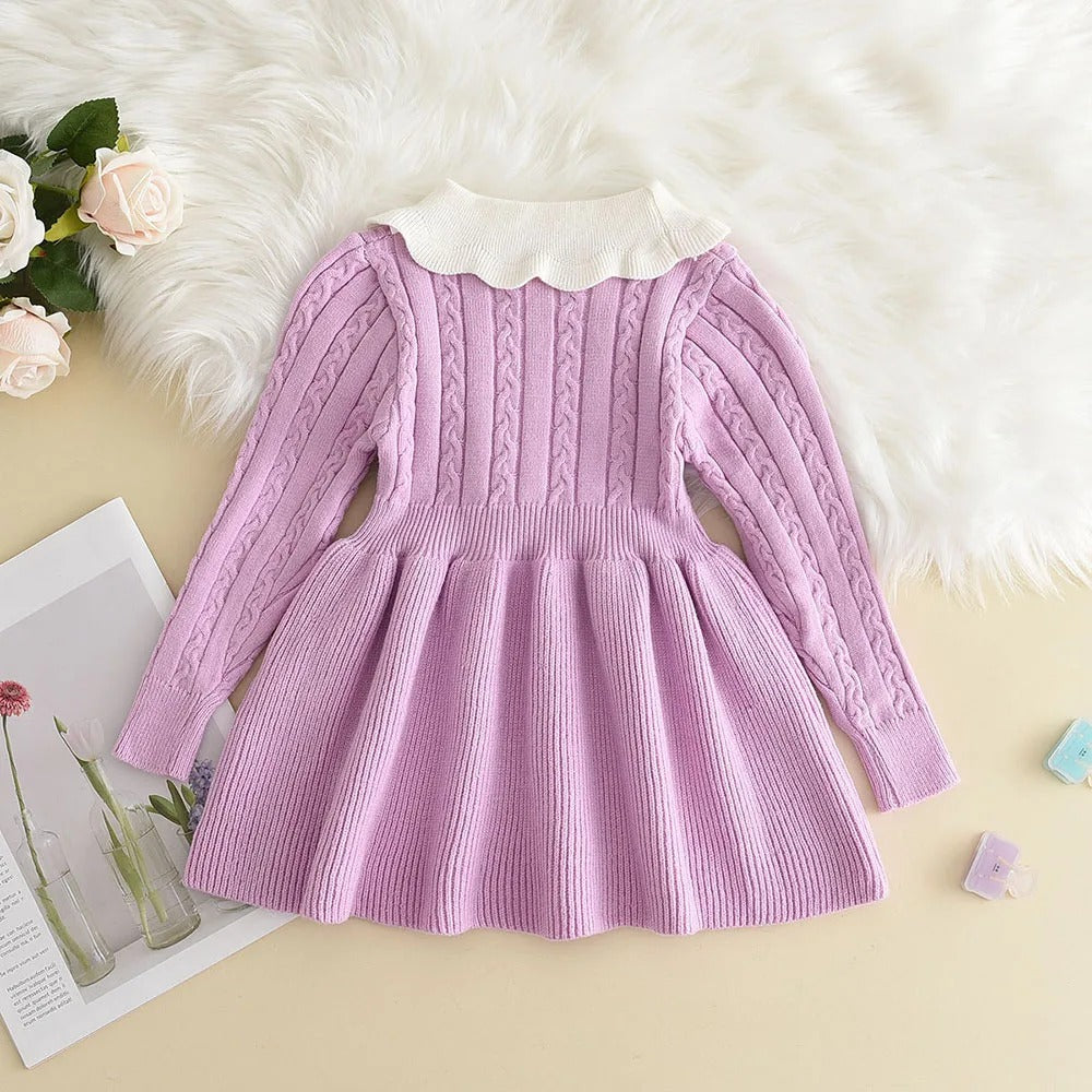 Knitting Wool Long Sleeve Dress Girls