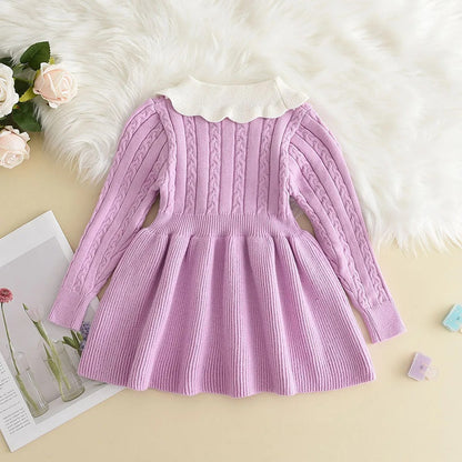 Knitting Wool Long Sleeve Dress Girls