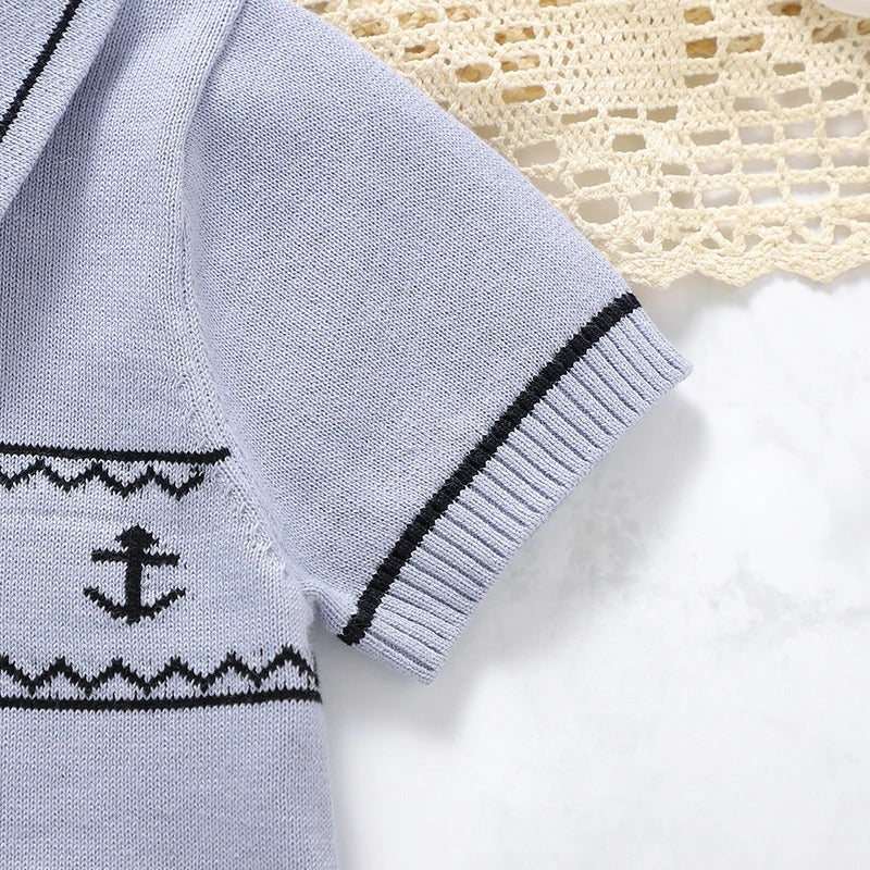 Cotton Knit Infant Jumpsuit Fashion Turn-down Collar.